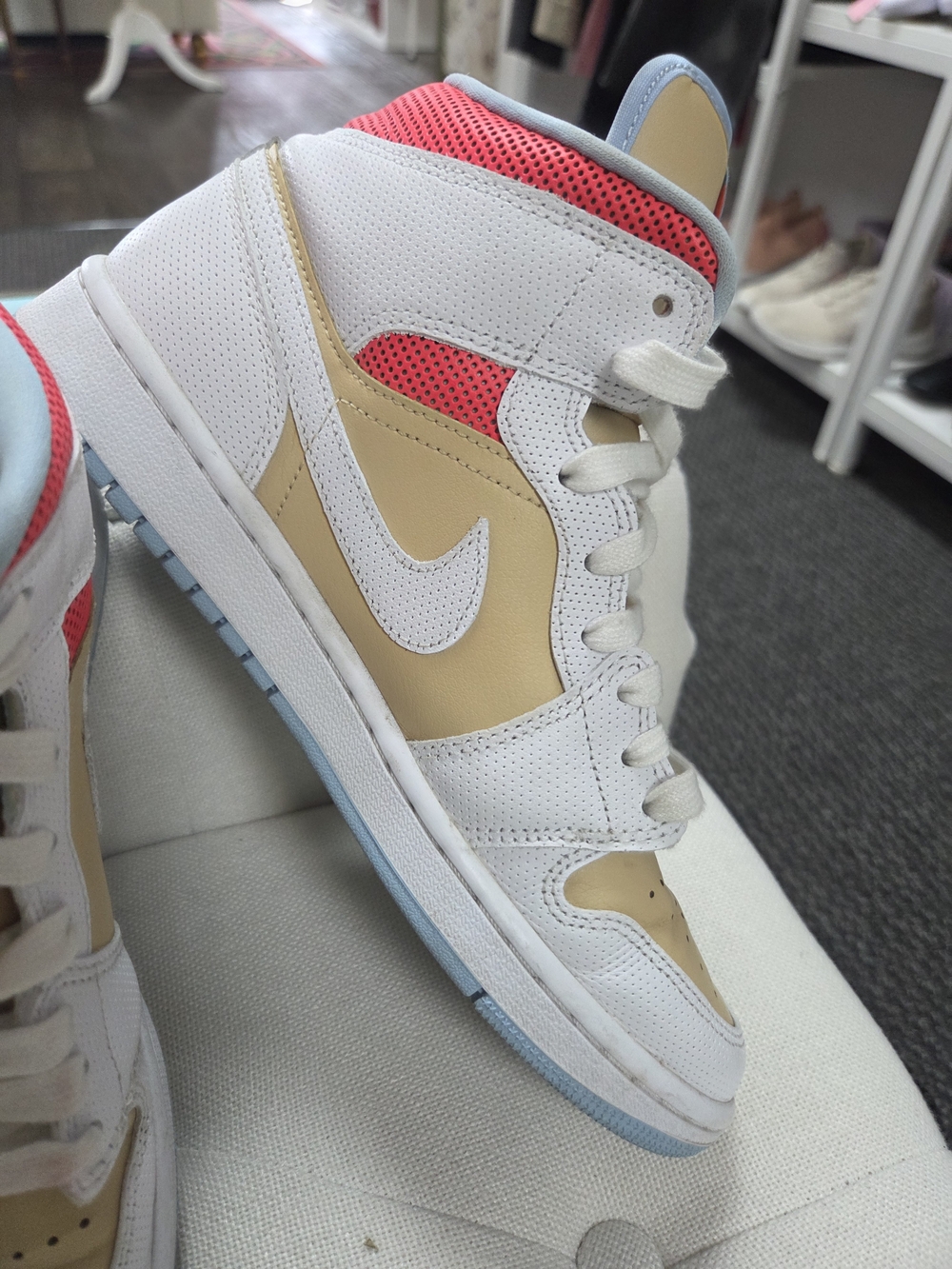 Nike Women's Athletic High-Top Sneakers in White, Tan, Neon Coral, Light Blue - Picture 5 of 6